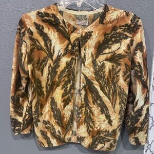 Vintage 1970s Wearable Art Leaf Print Cardigan Boho Forestcore Jacket
